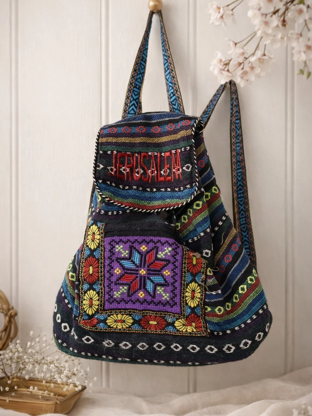 Hand-Embroidered Multicolor Jerusalem Backpack